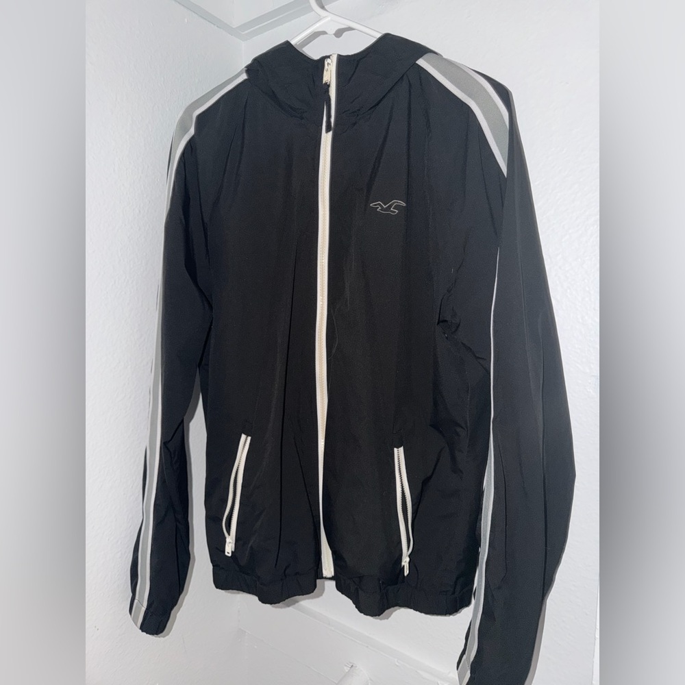 Hollister Black Windbreaker with White Trim